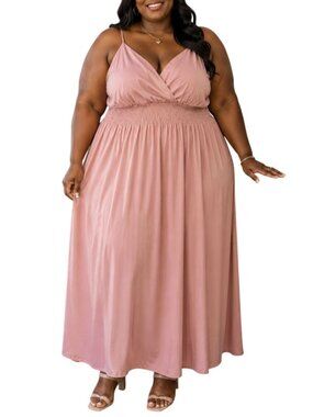 Rouge Collection Plus Size 3X Dress Maxi Smocked Adjustable Straps Boho Style